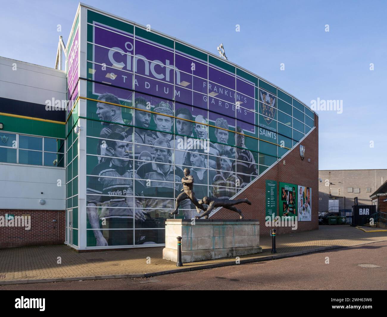 Ingresso ai Franklins Gardens, sede del Northampton Saints Rugby Club, Northampton, Regno Unito Foto Stock