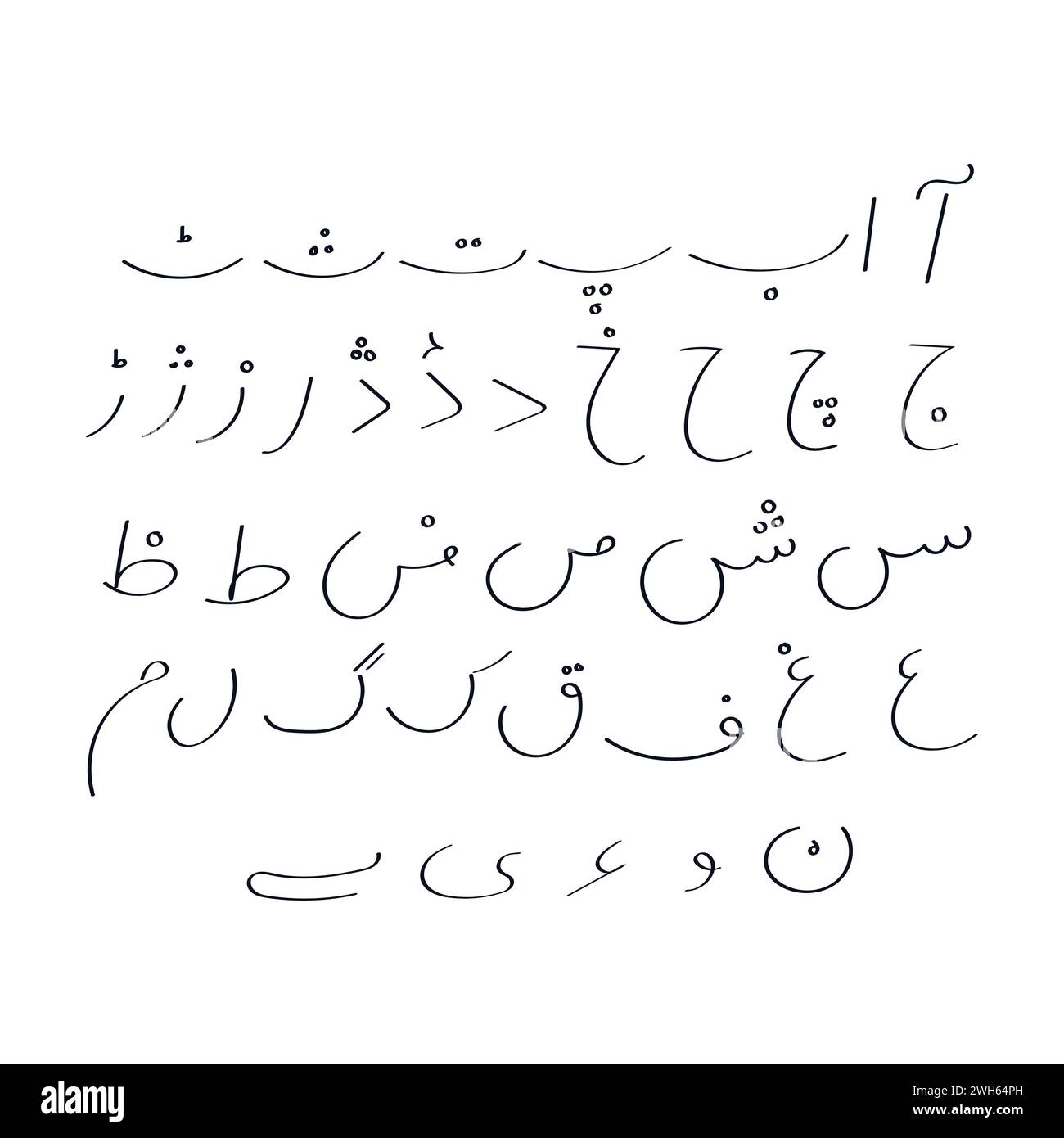 Illustrazione dell'icona vettoriale degli alfabeti Urdu disegnati a mano Illustrazione Vettoriale
