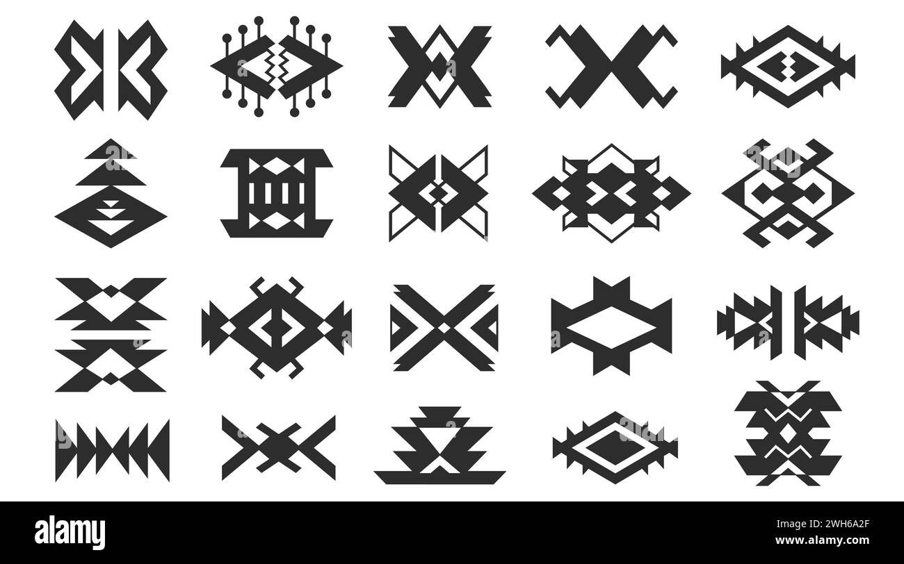 Le forme azteche Navajo sono caratterizzate da simboli artistici del sud-ovest Illustrazione Vettoriale