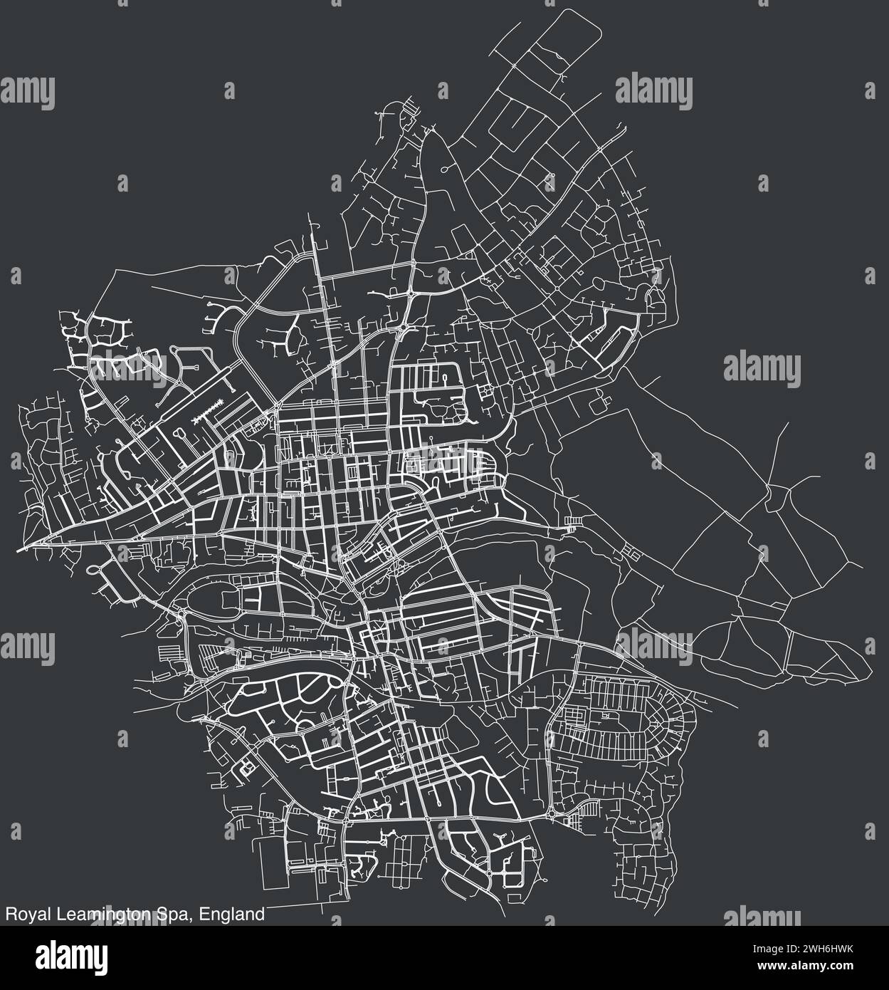 Strade stradali cartina della città britannica di ROYAL LEAMINGTON SPA, INGHILTERRA Illustrazione Vettoriale