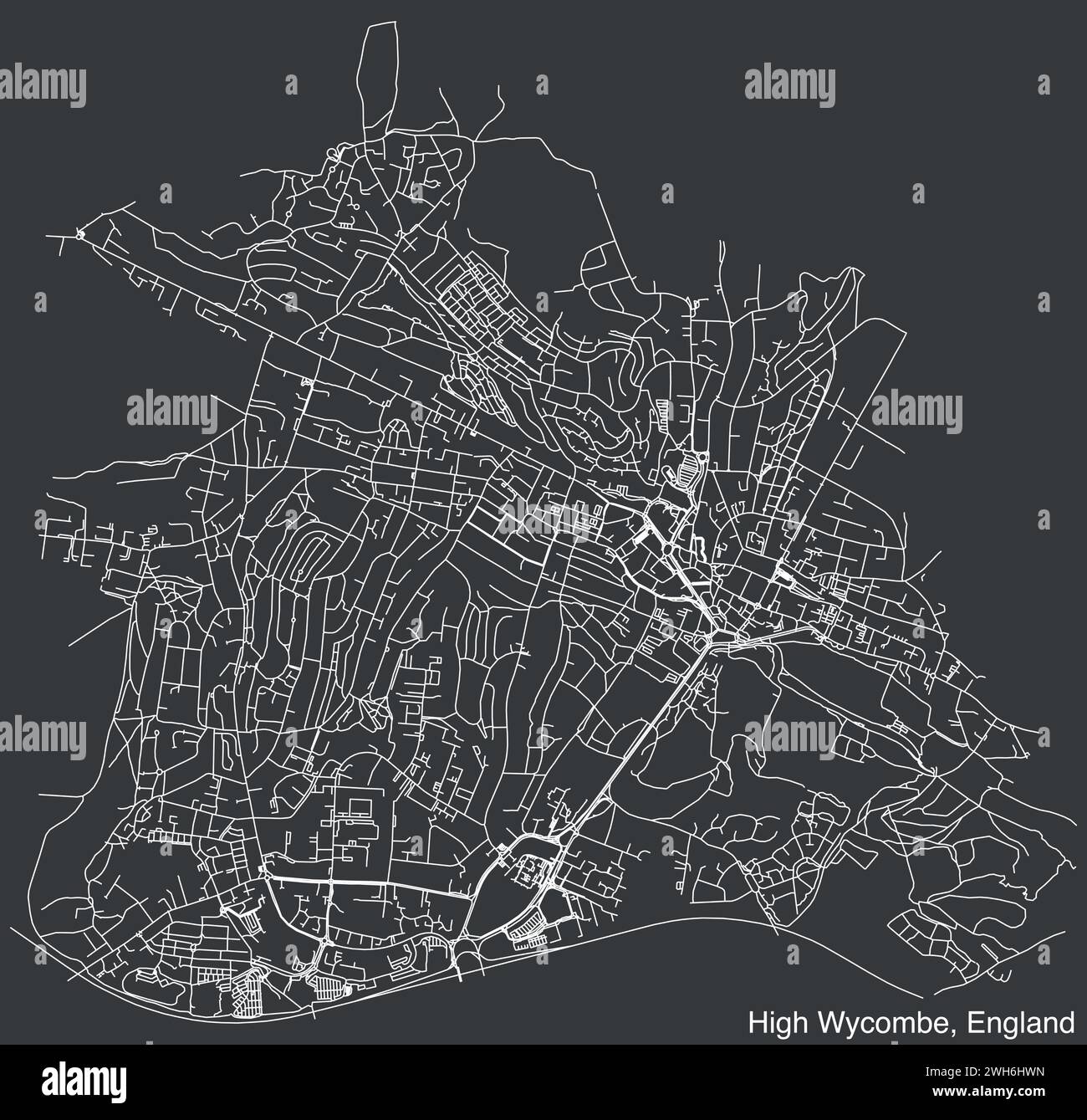 Strade stradali cartina della città britannica di HIGH WYCOMBE, INGHILTERRA Illustrazione Vettoriale