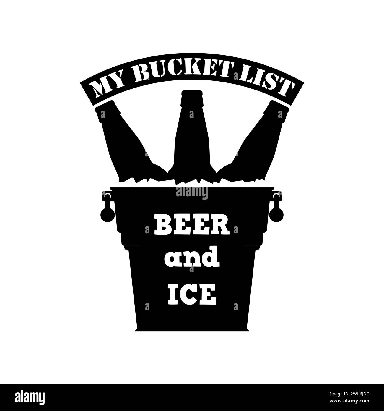 Un secchio di ghiaccio e bottiglie di birra. Silhouette nera con cornice. Illustrazione vettoriale isolata. Illustrazione Vettoriale