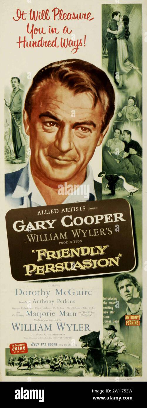 Poster cinematografico d'epoca per l'impresa di persuasione del film del 1956 Gary Cooper e Anthony Perkins Foto Stock