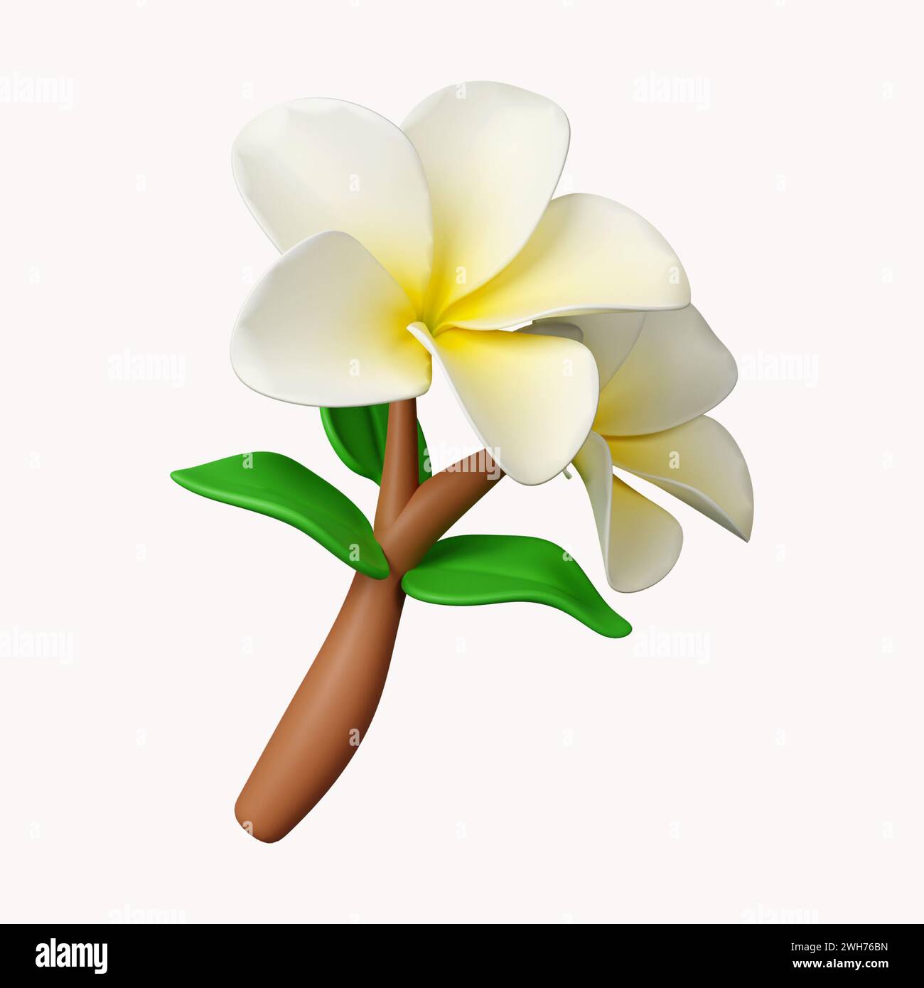 fiori di frangipani 3d .icona isolata su sfondo bianco. illustrazione del rendering 3d. Tracciato di ritaglio. Foto Stock