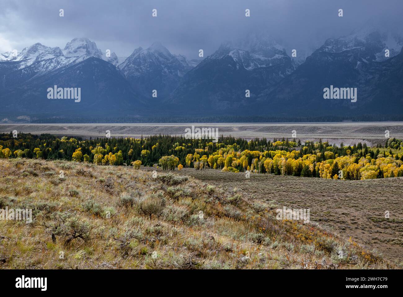Tempo tempestoso sulla catena montuosa del Grand Teton Foto Stock