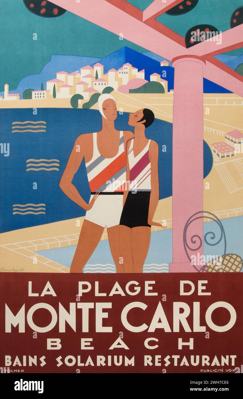 SPIAGGIA DI MONTE CARLO - Michel Bouchaud - la Plage de Monte Carlo, stile art deco, 1929 Foto Stock