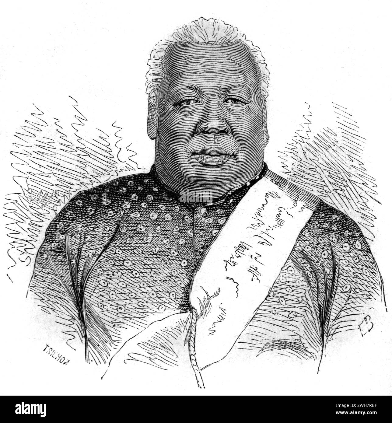 Ritratto del Nobile tailandese, Royaly o Aristocrat & Government Official Prince Klang (nato nel 1808), poi principe Mahamala, titolo Khrom Khun Luang, poi Krom Phraya, fratello del re Siam o re tailandese Rama IV Incisione vintage o storica o illustrazione 1863 Foto Stock