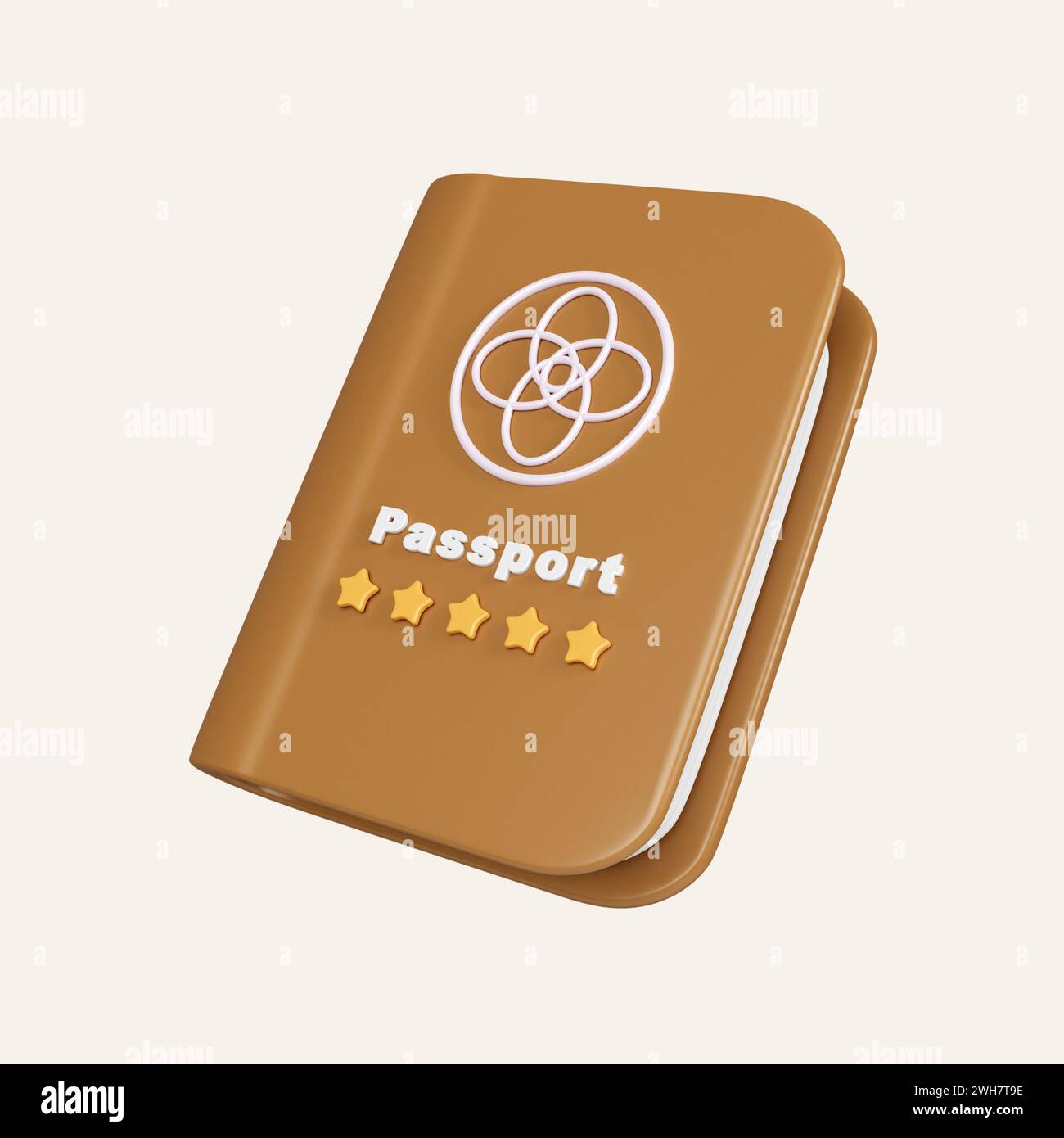 Icona passaporto marrone 3D. Documento di identificazione. icona isolata su sfondo bianco. illustrazione del rendering 3d. Tracciato di ritaglio. Foto Stock