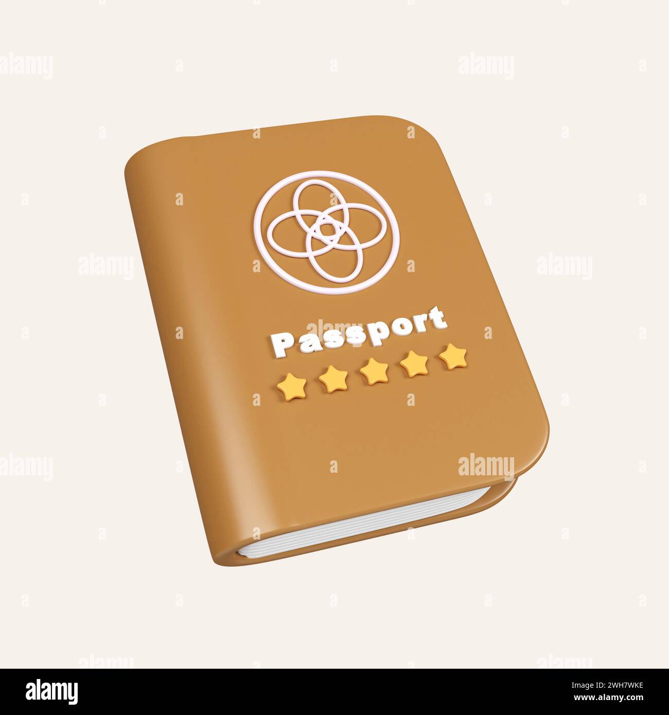 Icona passaporto marrone 3D. Documento di identificazione. icona isolata su sfondo bianco. illustrazione del rendering 3d. Tracciato di ritaglio. Foto Stock