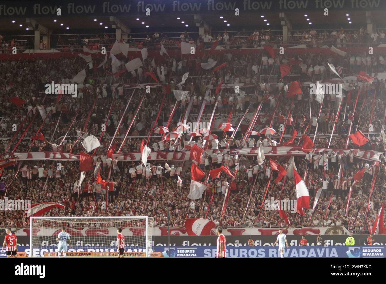 La Plata, Buenos Aires, Argentina. 5 febbraio 2024. Tifosi dell'Estudiantes de la Plata durante la partita tra Estudiantes L.P. vs Racing Club. Foto Stock