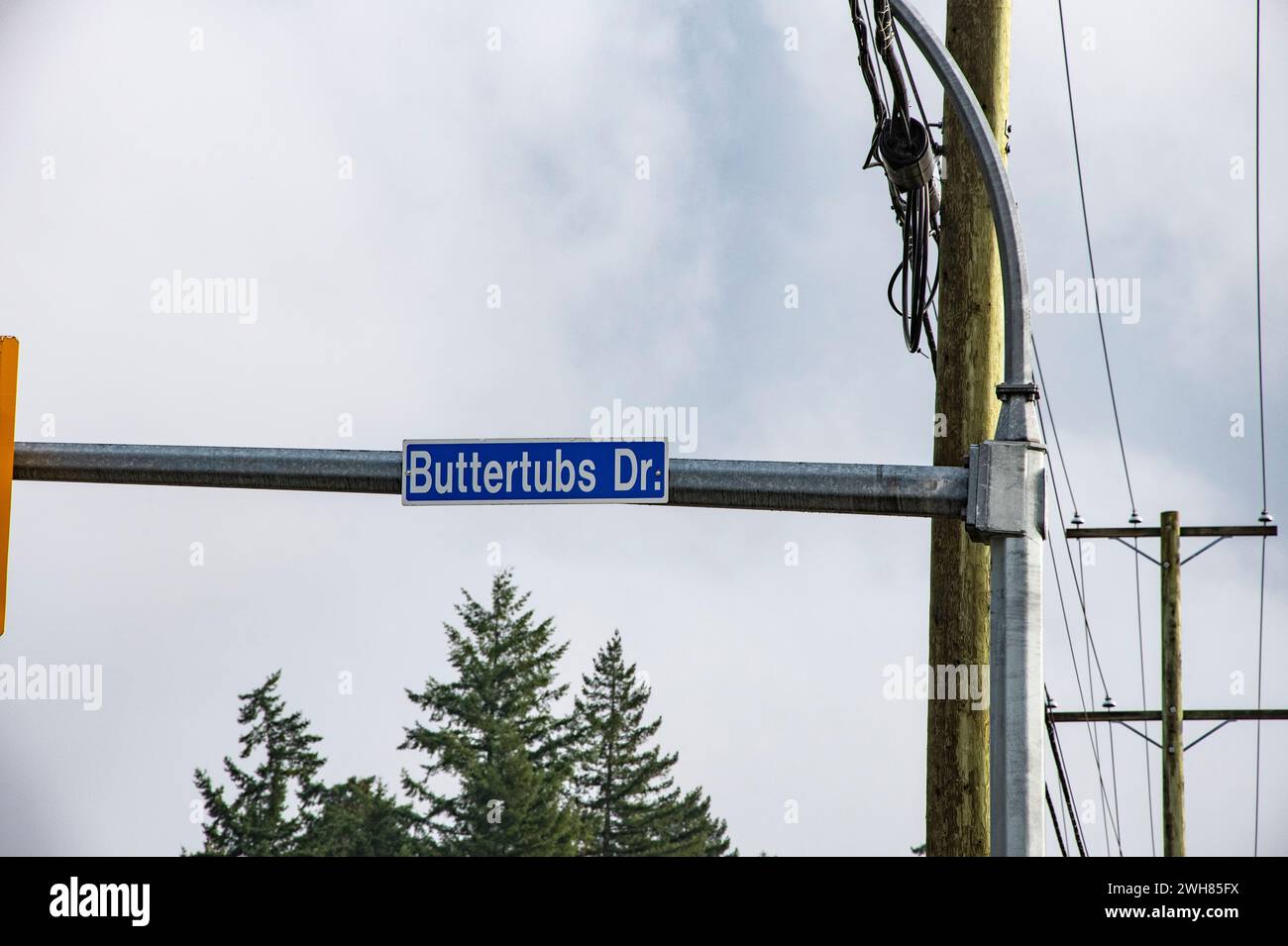 Cartello Buttertubs Drive Street a Nanaimo, British Columbia, Canada Foto Stock