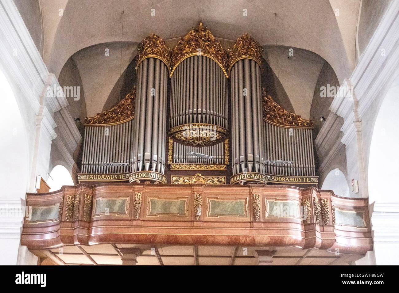 Organo della Chiesa parrocchiale cittadina di Linz, alta Austria, Austria Foto Stock
