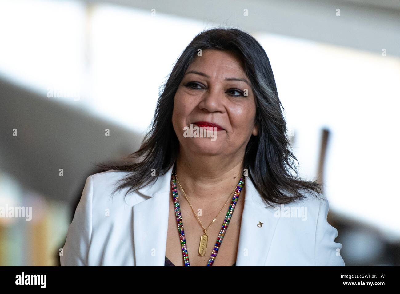 Edimburgo, Scozia, Regno Unito. 8 febbraio 2024. NELLA FOTO: Kaukab Stewart MSP, del Partito Nazionale scozzese (SNP), è stato nominato questa sera Ministro scozzese (designato) per la Cultura, l'Europa e lo sviluppo internazionale. Crediti: Colin D Fisher crediti: Colin Fisher/Alamy Live News Foto Stock