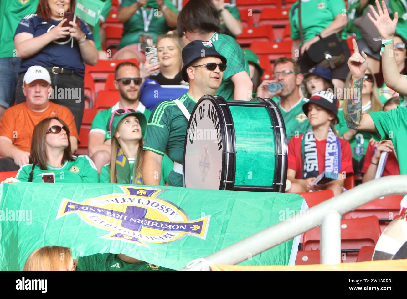 Città di Armagh tamburo NISC Inghilterra vs Irlanda del Nord UEFA donne Euro 15 luglio 2022 St Marys Stadium Southampton Foto Stock