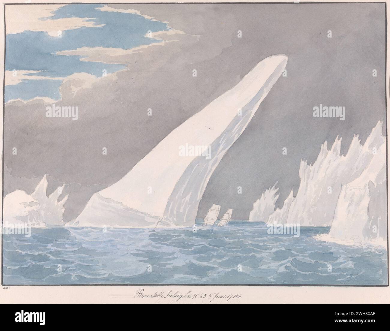 "Remarkable Iceberg" tratto dal libro "Views of Polar Regions" di Charles Hamilton Smith, belga, non ondulato, acquerello e grafite su carta a tessitura crema moderatamente spessa, moderatamente strutturata, Foto Stock