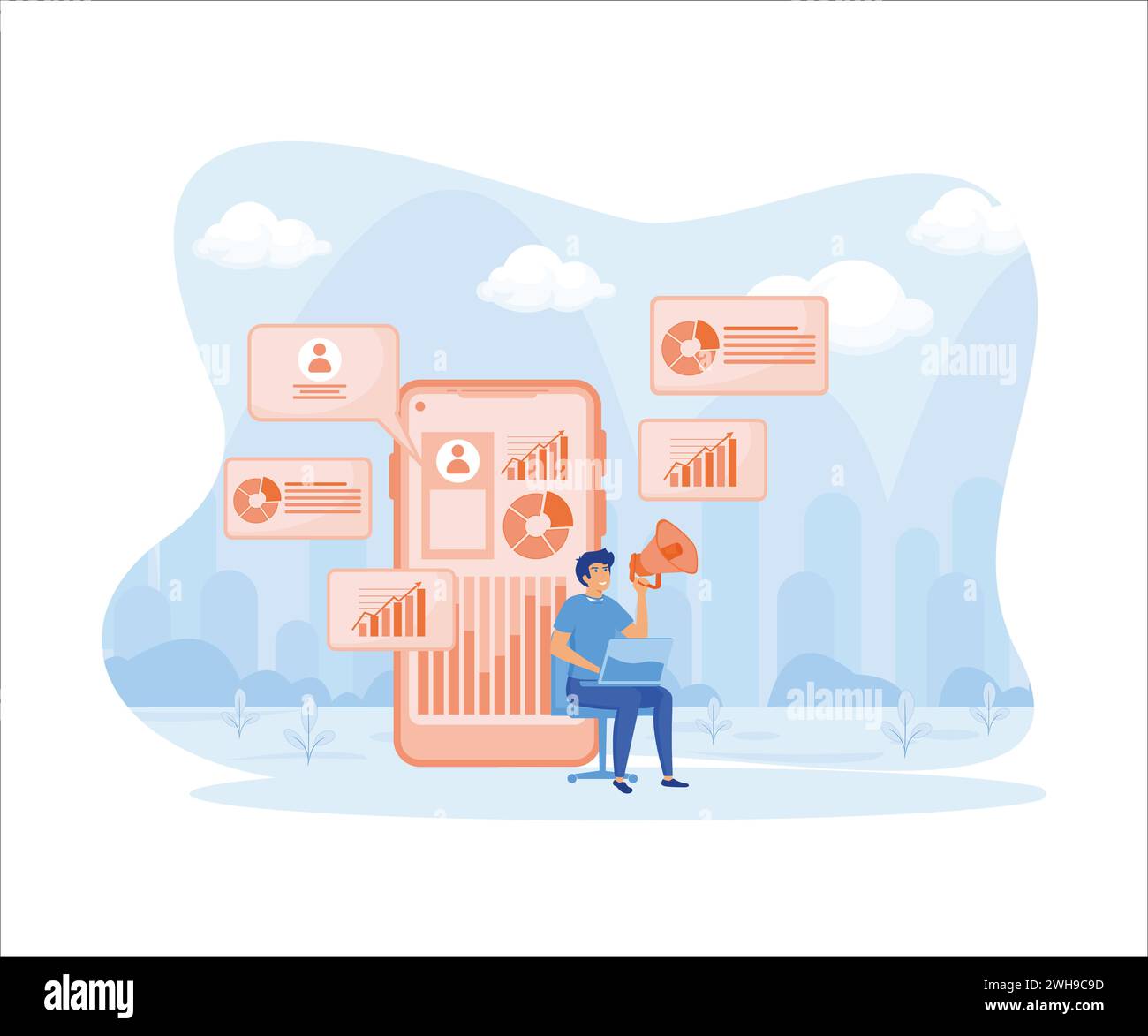 La partnership con affiliati consente di guadagnare denaro, marketing, condivisione di attività di referral, promozione dell'amicizia e offerta. illustrazione moderna vettoriale piatta Illustrazione Vettoriale