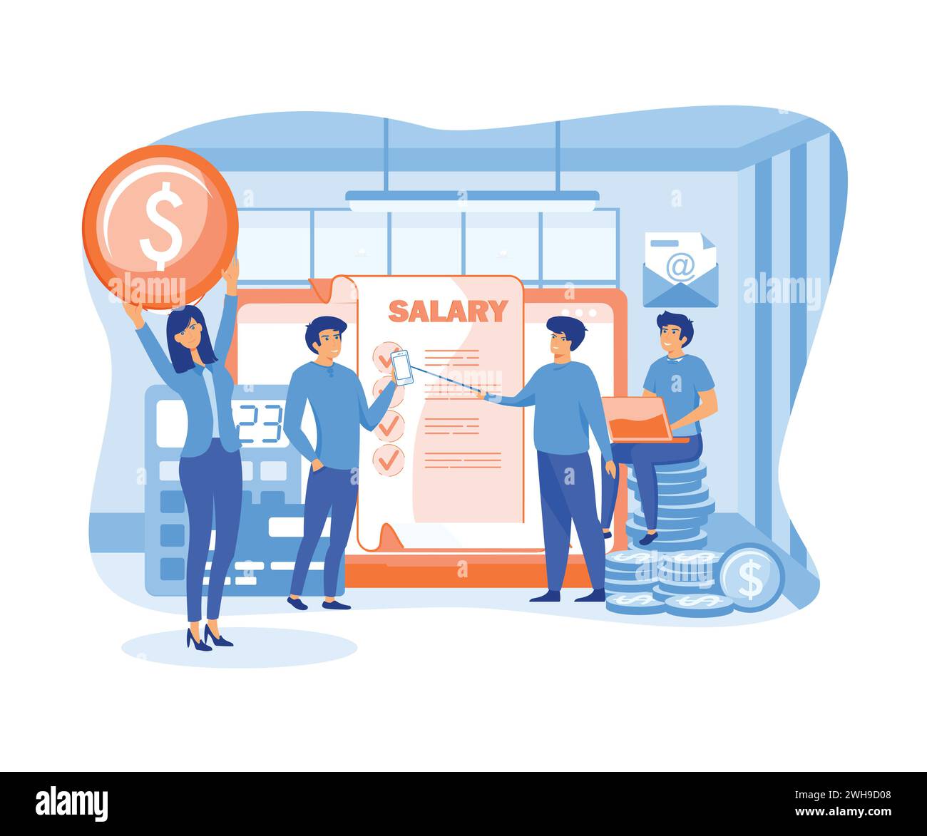 Libro paga, libro paga adatto per landing page Web, sfondi, sfondi, carte, banner. illustrazione moderna vettoriale piatta Illustrazione Vettoriale