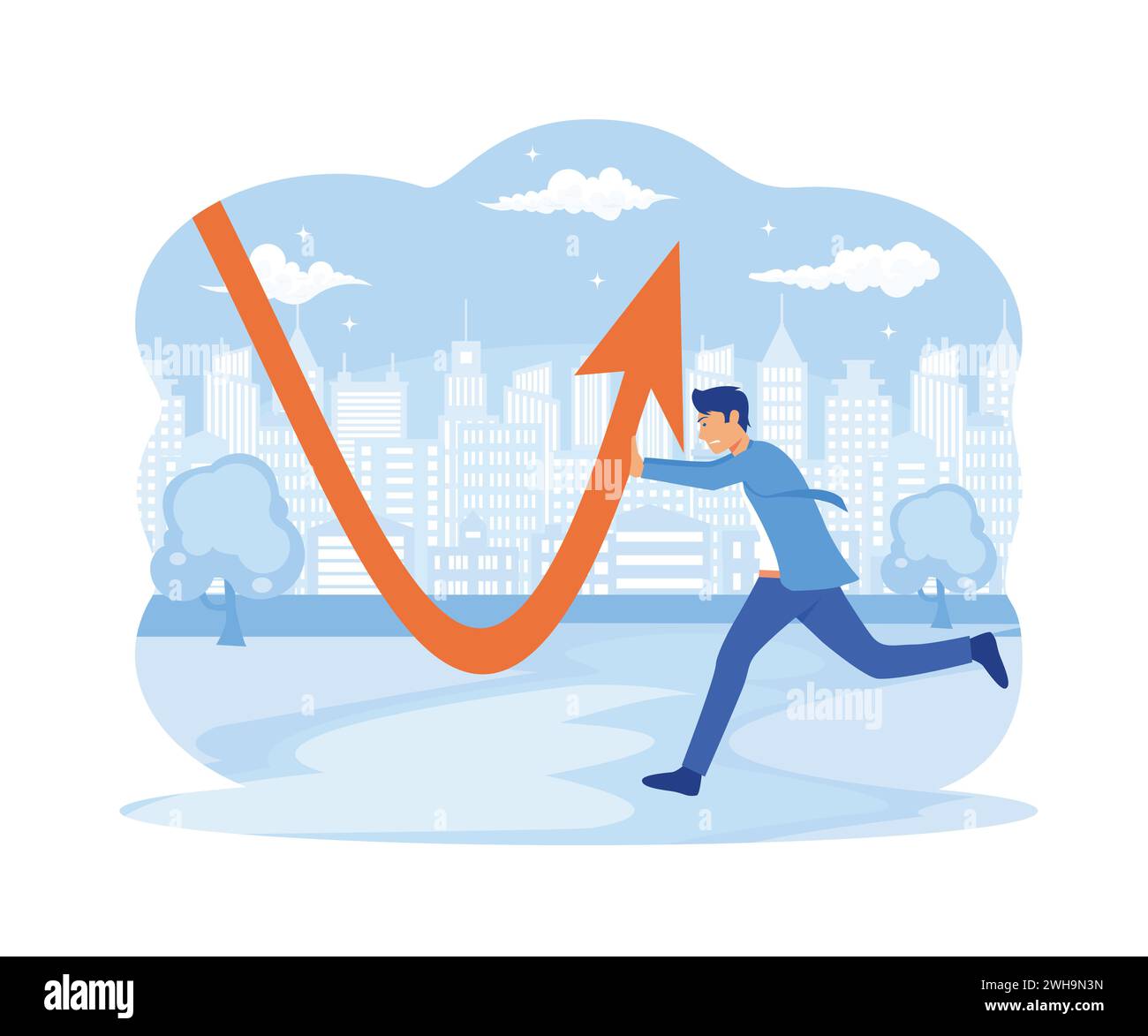 Uno stile minimale di un grafico rosso-down della crisi finanziaria, della recessione economica, dell’inflazione, della recessione, del fallimento, fallimento e concetto di crisi. Affari Illustrazione Vettoriale