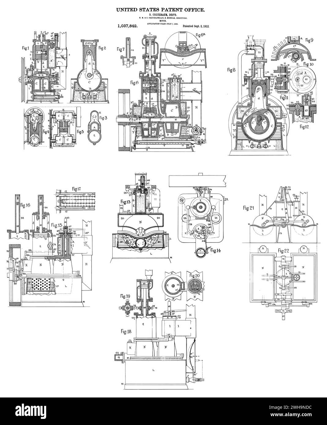 1912 disegni brevettati per motori d'epoca Illustrazione Vettoriale