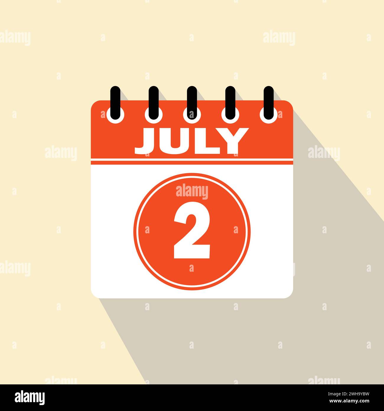 Icona giorno calendario - 2 luglio. 2° giorno del mese, illustrazione vettoriale. Illustrazione Vettoriale