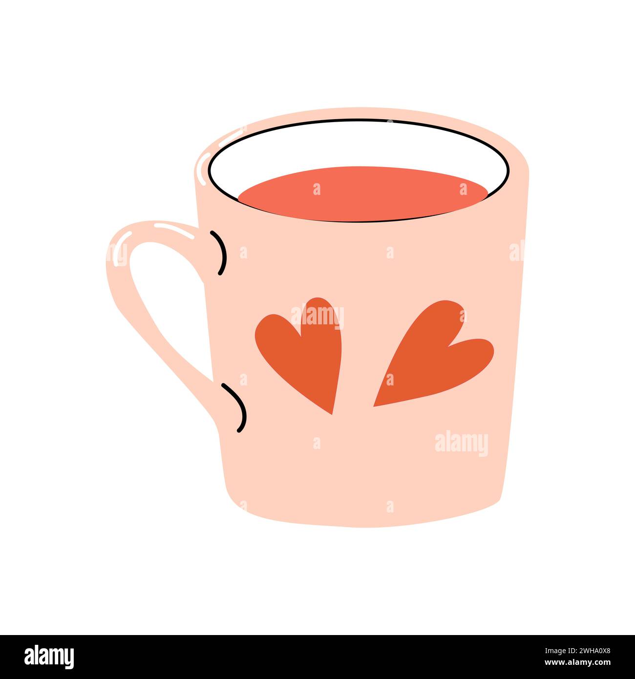 Tazza romantica di colore rosa. Illustrazione vettoriale isolata. tazza con cuore - elementi romantici per le valentine card. Illustrazione Vettoriale