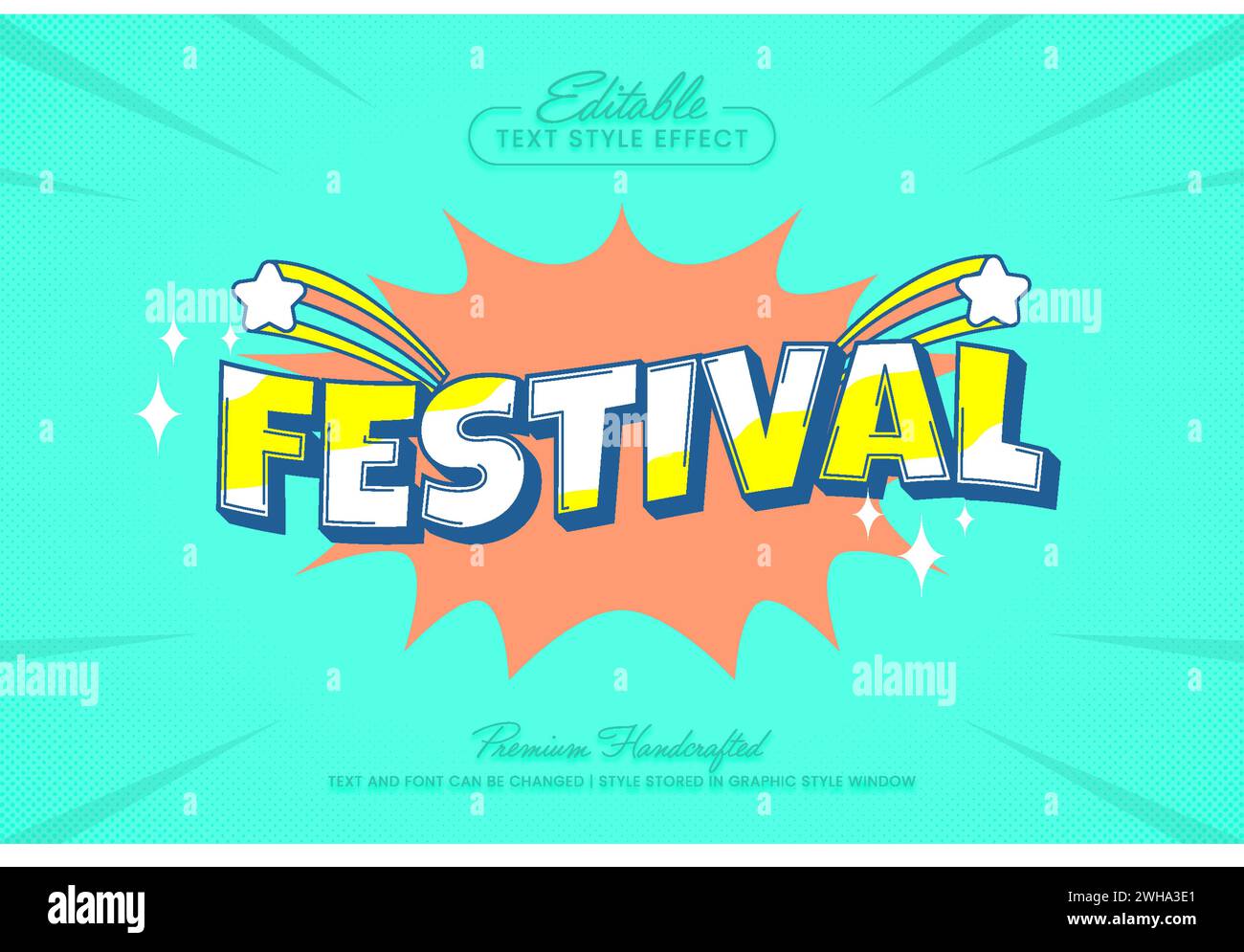 Festival stile grafico effetto testo vettoriale 3D. Titolo vettoriale e modello di titolo modificabili. Illustrazione Vettoriale