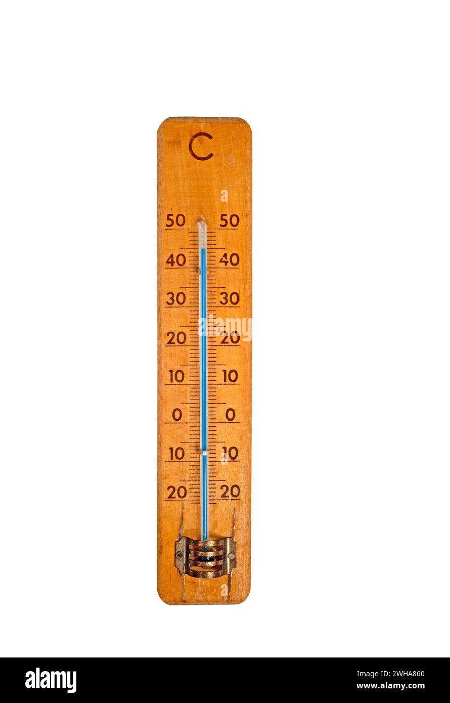 Termometro da stanza su sfondo bianco, 45 gradi Foto Stock