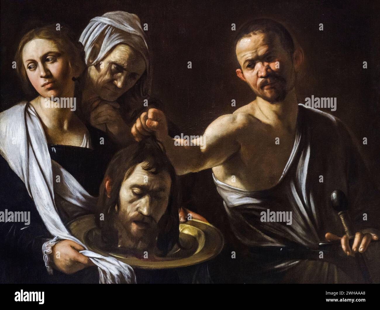 Salome riceve la testa di Giovanni Battista, Michelangelo Merisi da Caravaggio, intorno al 1609, olio su tela, Galleria Nazionale, Londra, Inghilterra, Grande Foto Stock