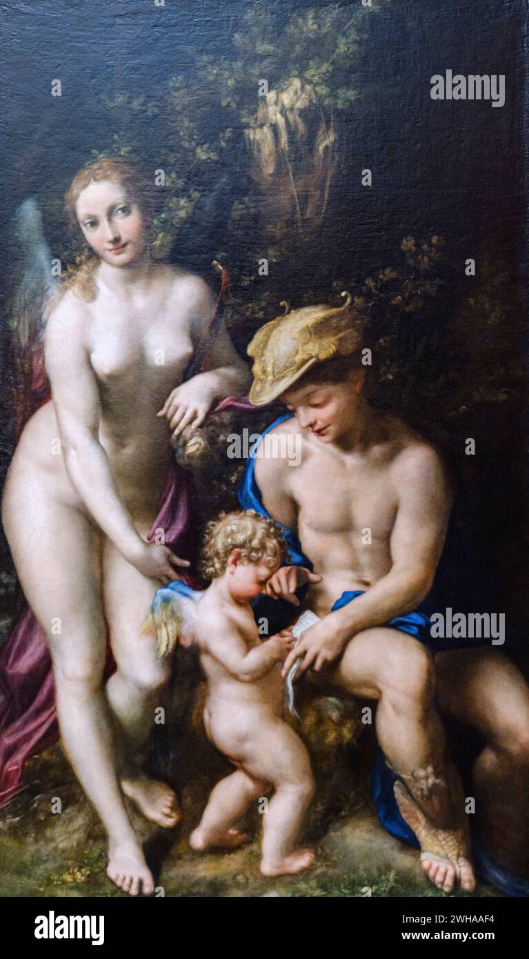 Correggio, Venere con Mercurio e Cupido, 1525, olio su tela, National Gallery, Londra, Inghilterra, Gran Bretagna Foto Stock