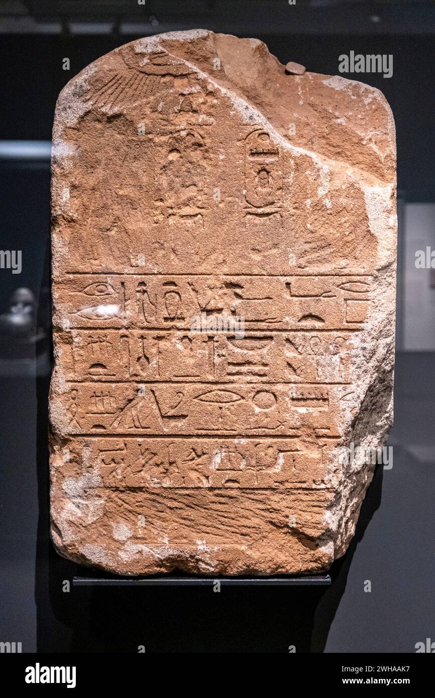 Stela con i ritocchi dei faraoni Thutmose III e Hatsheput, arenaria, dinastia, XVIII, 1479-1425 a.C. C., Wadi Haifa, Sudan, raccolta del Th Foto Stock