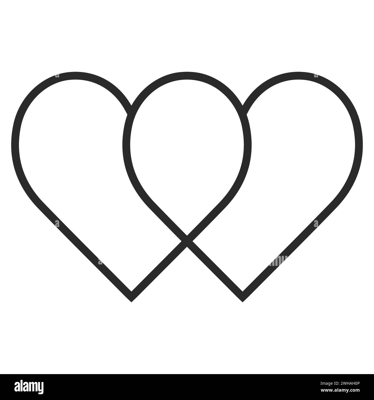 Icona del doppio cuore, simbolo amore, due cuori devozione all'amore Illustrazione Vettoriale