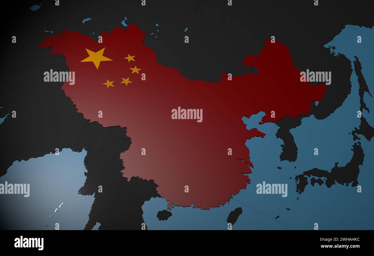 Mappa della Cina in colori nazionali. Illustrazione 3D. Foto Stock