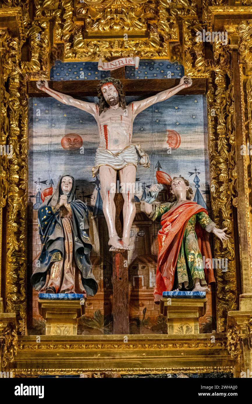Gesù sul Calvario, Pala principale, XVII secolo, stile barocco, Monastero di Santa María la Real, Nájera, la Rioja, Spagna Foto Stock