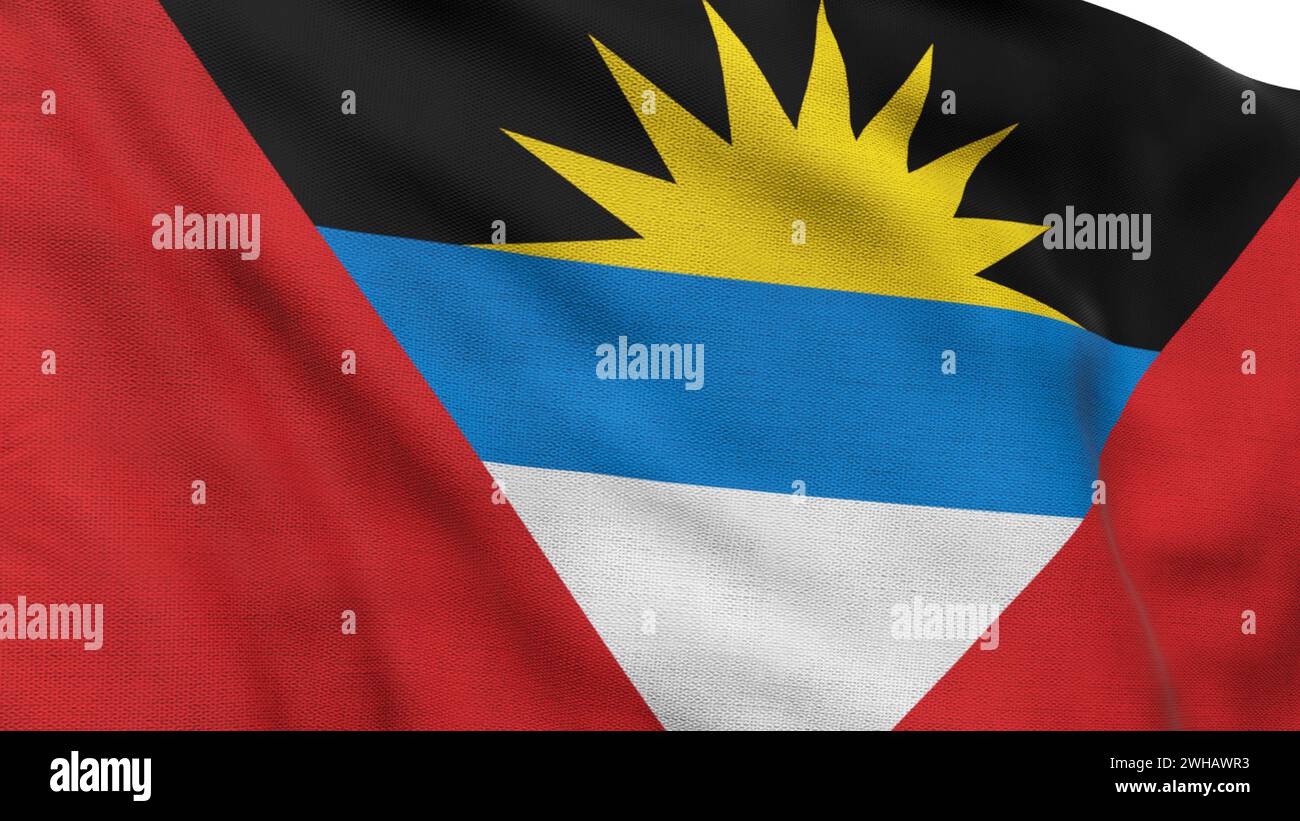 Bandiera dettagliata di Antigua e Barbuda. Bandiera di Antigua e Barbuda. Nord America. Illustrazione 3D. Foto Stock