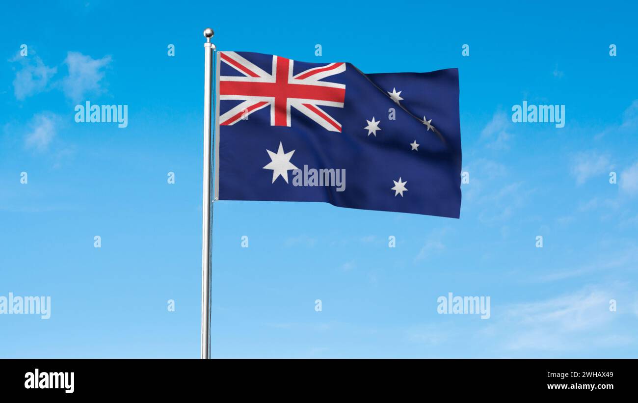 Alta bandiera dettagliata dell'Australia. Bandiera nazionale australiana. Oceania. Illustrazione 3D. Foto Stock