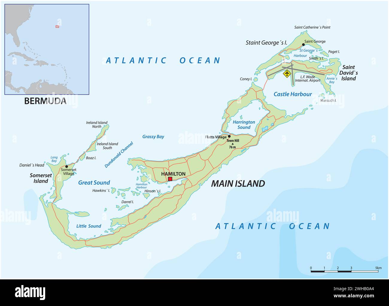 Mappa dei territori d'oltremare britannici Bermuda Illustrazione Vettoriale