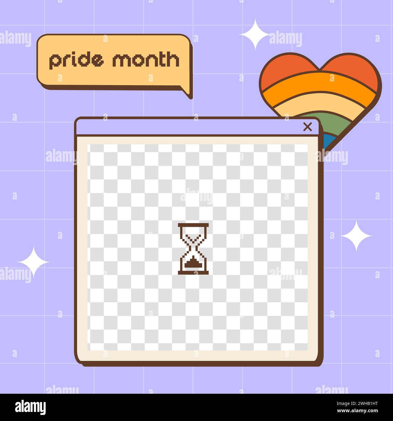 Post sui social media Vaporwave retro futuristico per LGBTQI Pride Month. sfondi quadrati estetici anni '80, anni '90, con finestra di dialogo vecchio computer e. Illustrazione Vettoriale