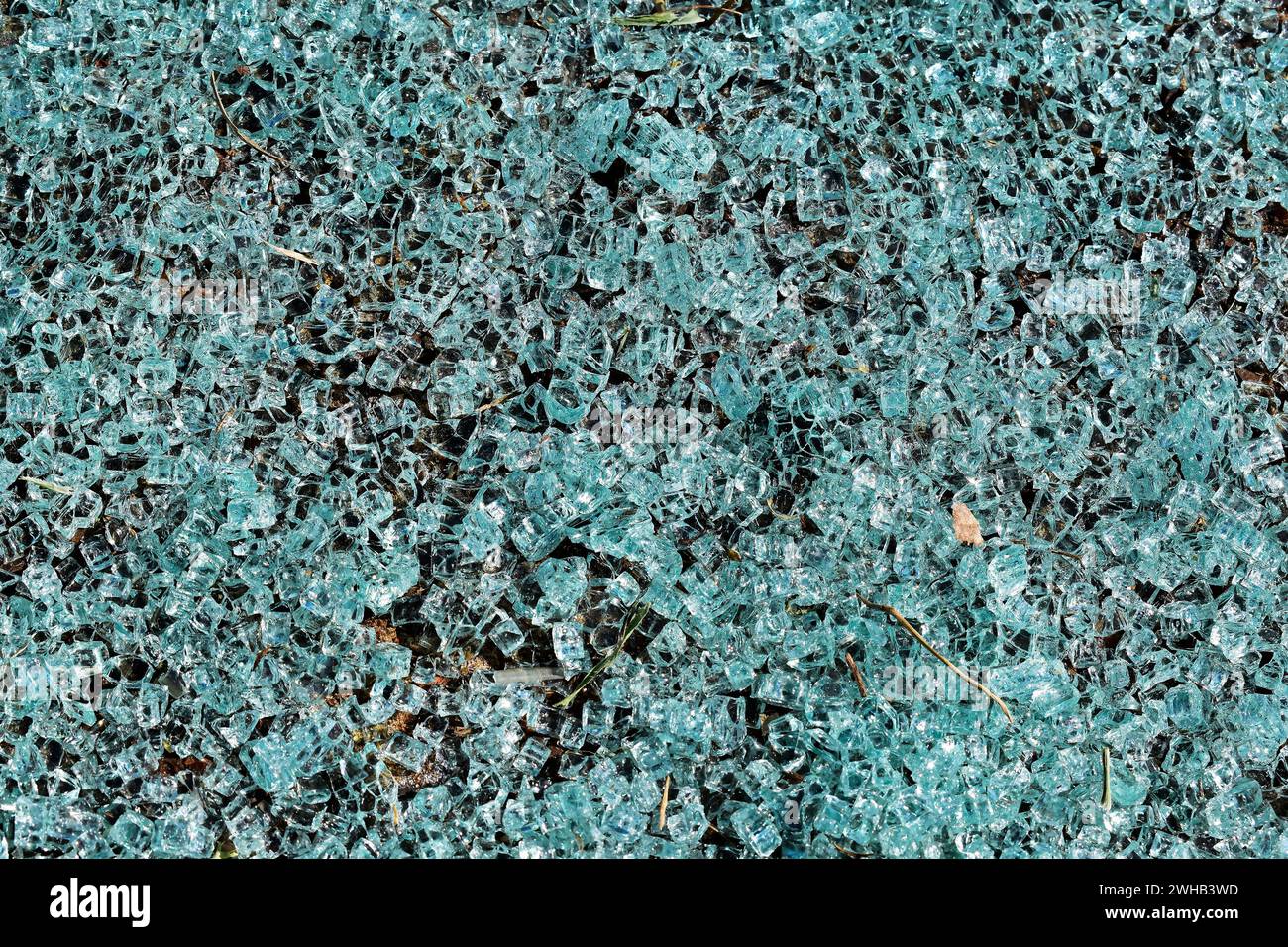 Frammenti di vetro del parabrezza dell'auto sul pavimento Foto Stock