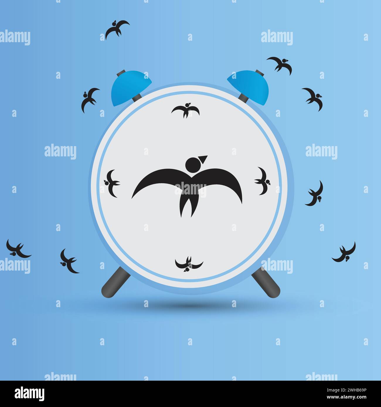 Faccia dell'orologio con uccelli volanti, concetto di volo del tempo Illustrazione Vettoriale