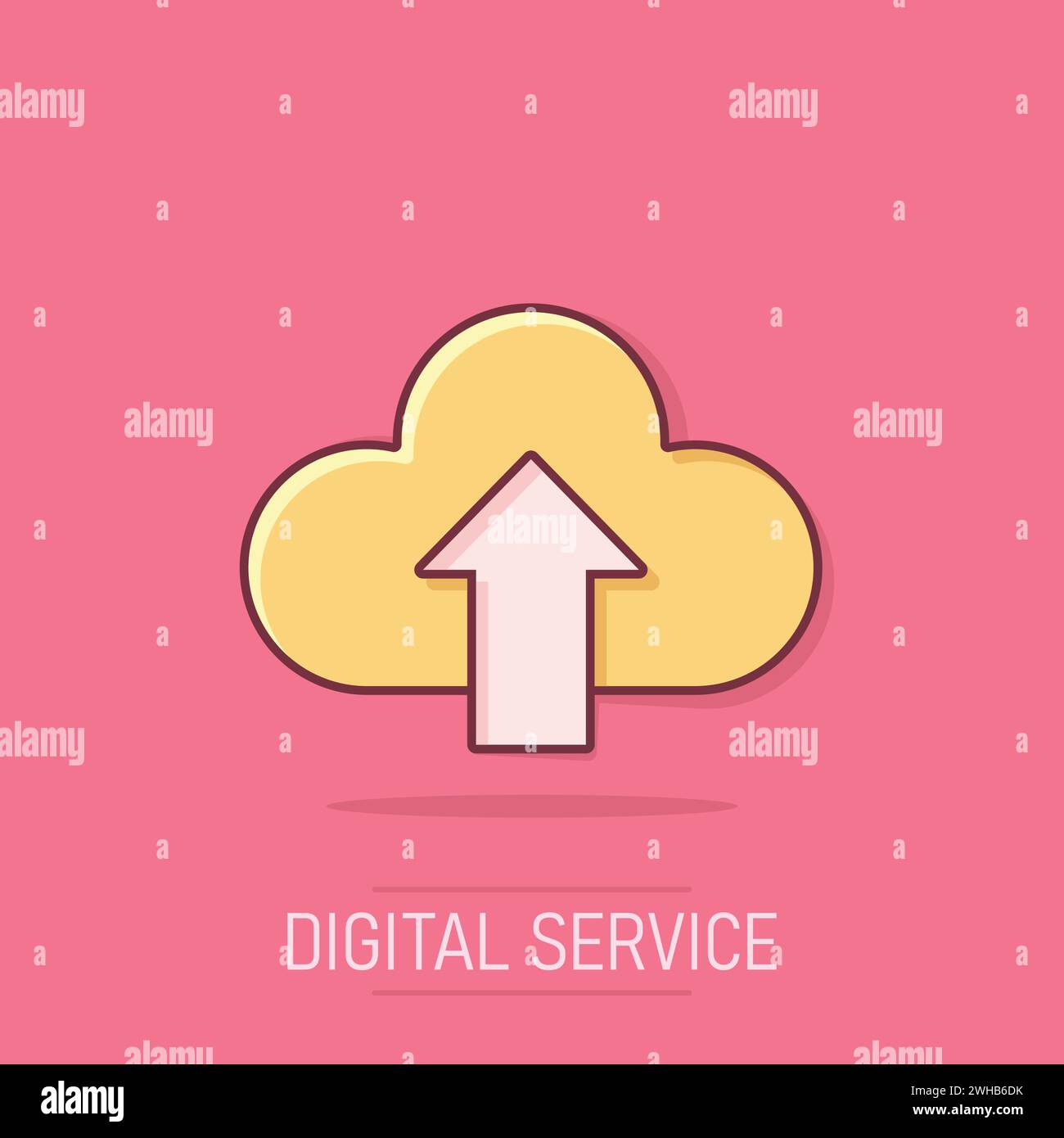Icona del servizio digitale in stile fumetto. Illustrazione vettoriale fumetto cloud di rete su sfondo isolato. Tecnologia informatica effetto splash business conc Illustrazione Vettoriale