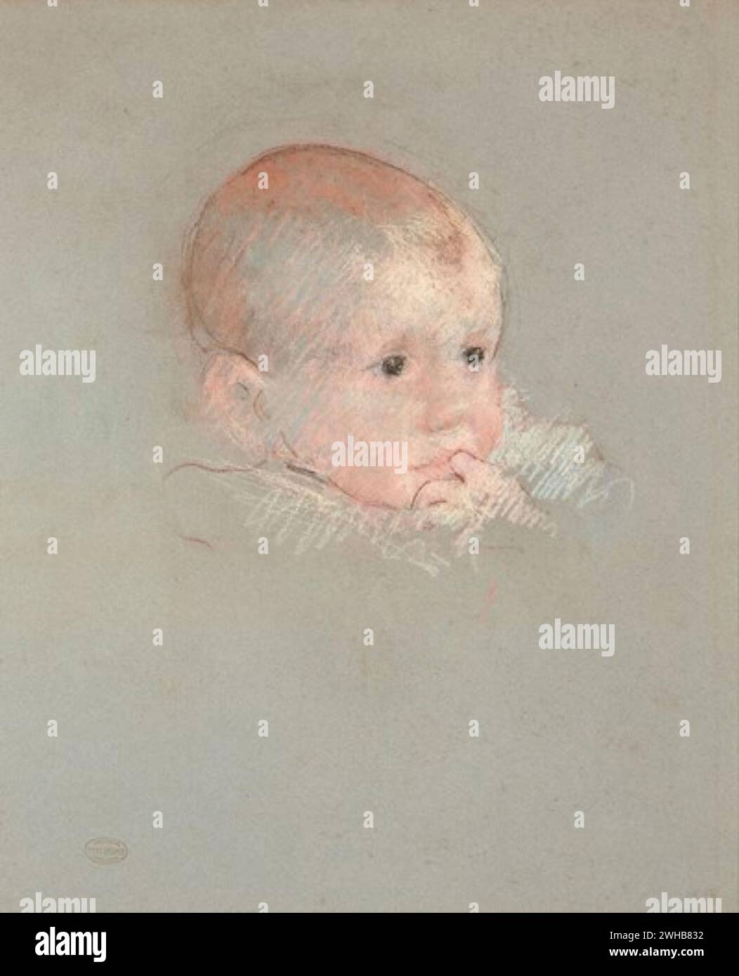 Mary Cassatt - Tête de bébé avec doigt dans la bouche Foto Stock