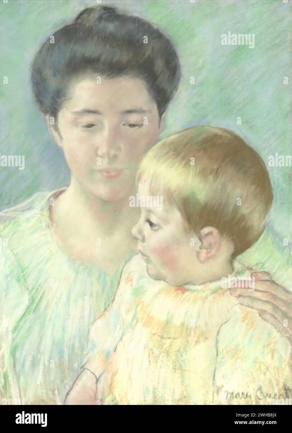 Mary Cassatt - Mère avec son petit garcon bionda Foto Stock