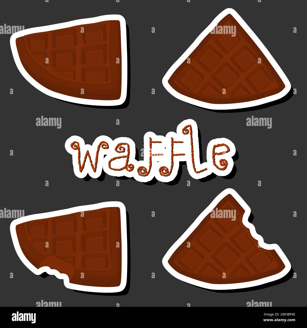 Illustrazione del grande kit a tema, diversi tipi di waffle biscotti con celle, biscotti da dessert, waffle con biscotti dalla forma gustosa, biscotti freschi e morbidi, Illustrazione Vettoriale