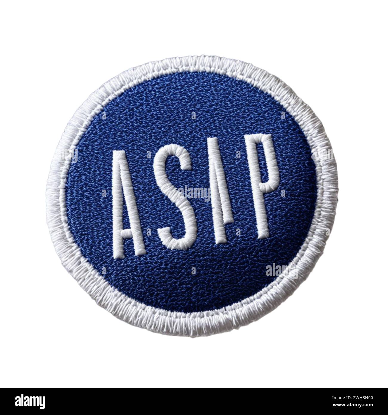 badge adesivo ricamato con la scritta "ciao" su sfondo trasparente isolato Foto Stock