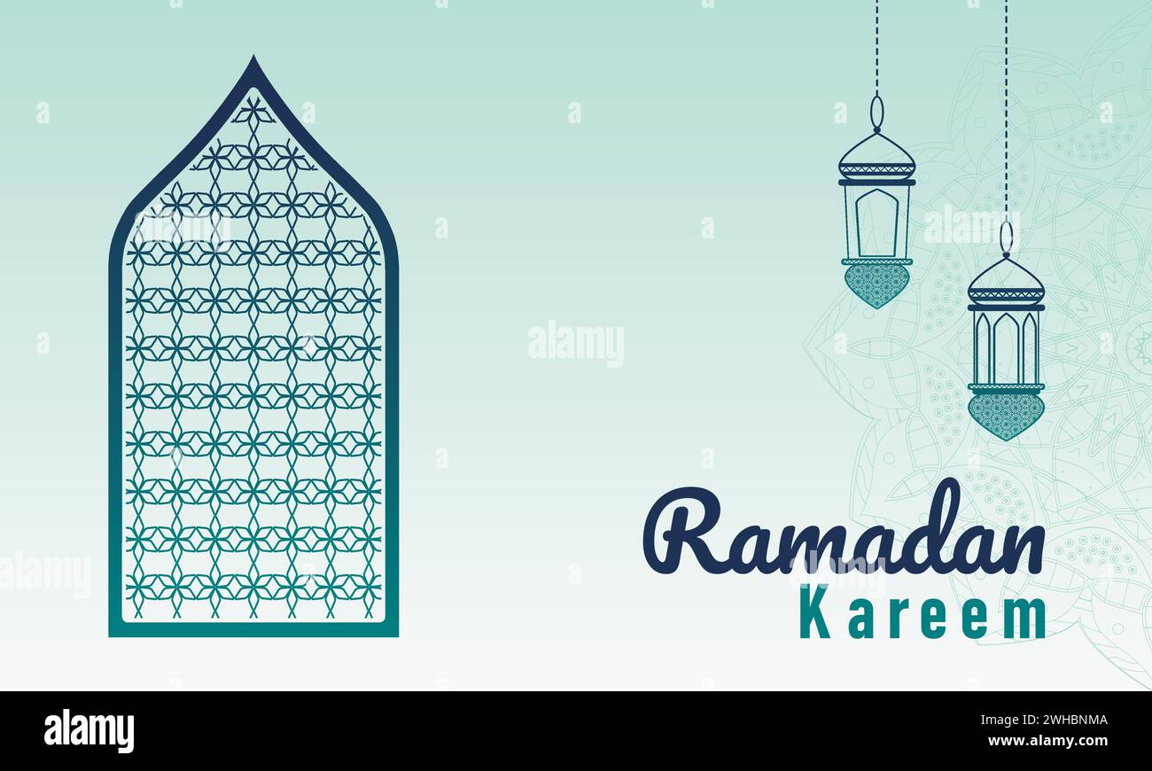 Concetto di sfondo Ramadan Kareem con lampada a lanterna. Illustrazione vettoriale. Illustrazione Vettoriale