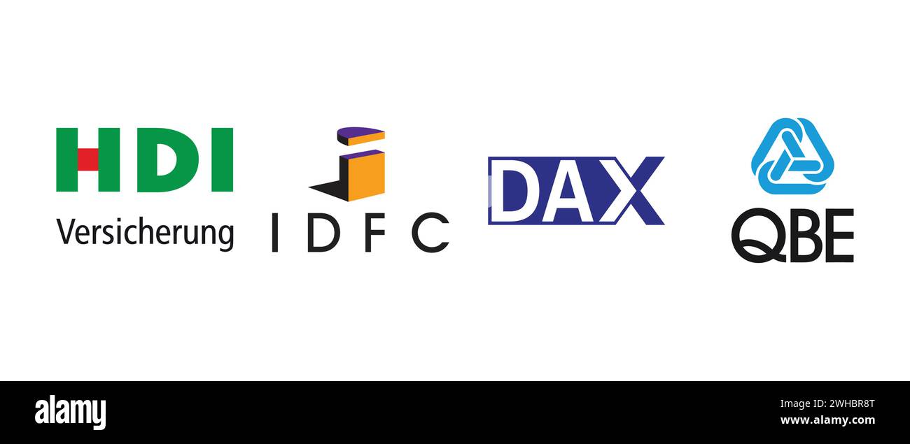 Infrastructure Development Finance Company IDFC, DAX, QBE Insurance, HDI Versicherung. Illustrazione vettoriale, logo editoriale. Illustrazione Vettoriale