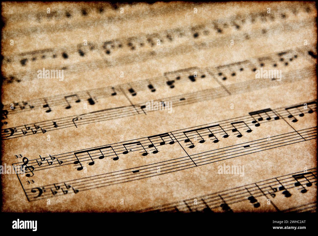 Note musicali su pergamena Foto Stock