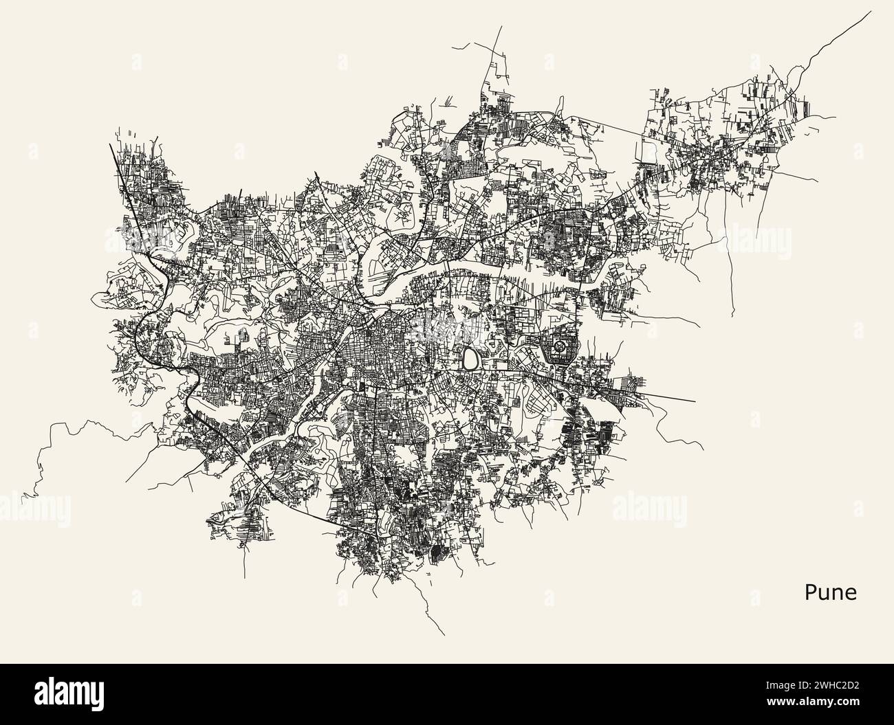 Mappa stradale della città di Pune, Maharashtra, India Illustrazione Vettoriale