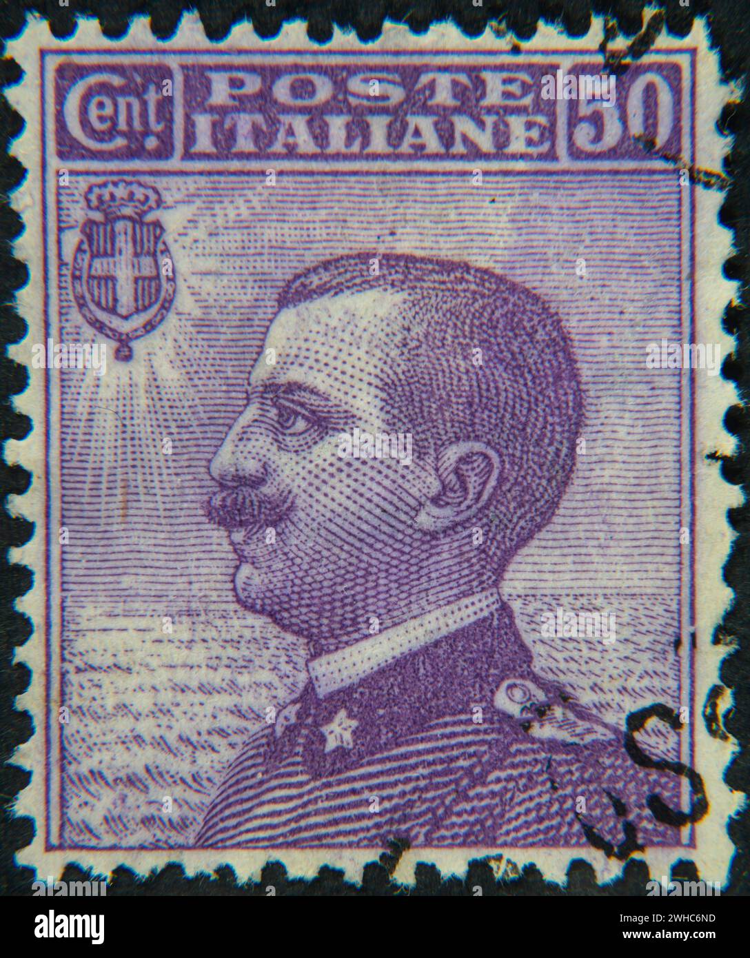Vittorio Emanuele III, 1869, 1947, Re d'Italia 1900, 1946. Ritratto su francobollo italiano 1908 Foto Stock