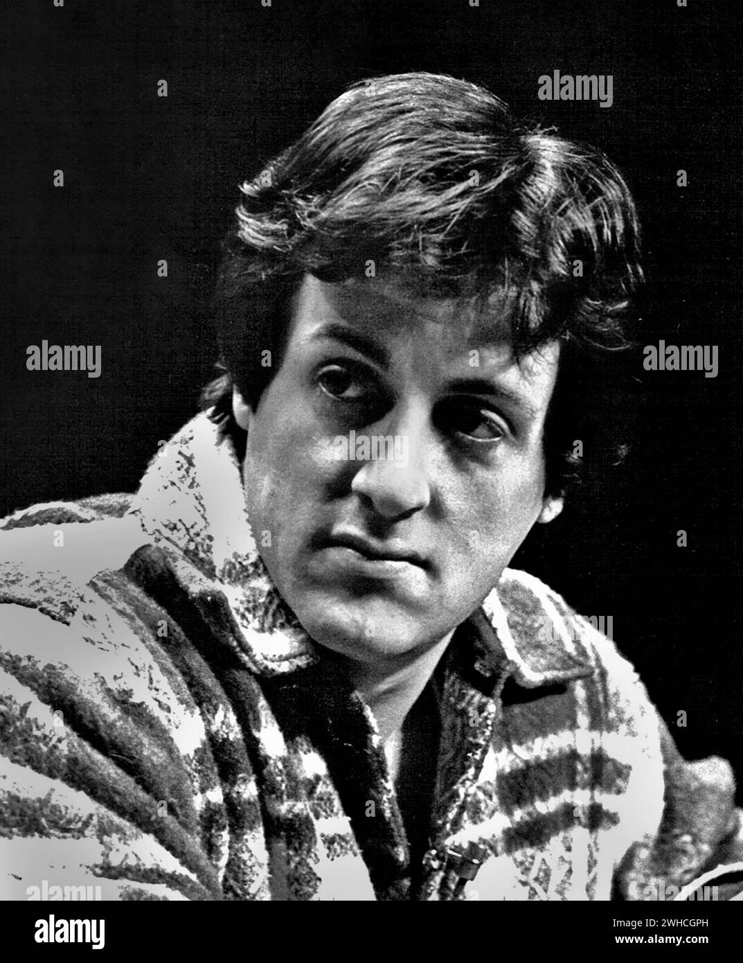 Sylvester Stallone. Ritratto dell'attore e regista americano Sylvester Gardenzio Stallone (b.1946) nel 1977 Foto Stock